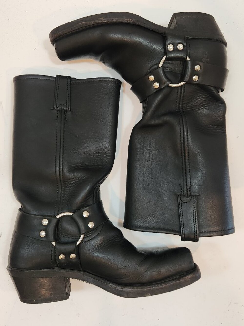 Vintage Frye Black Leather Harness 12R Moto Biker Boots Women's Size 7